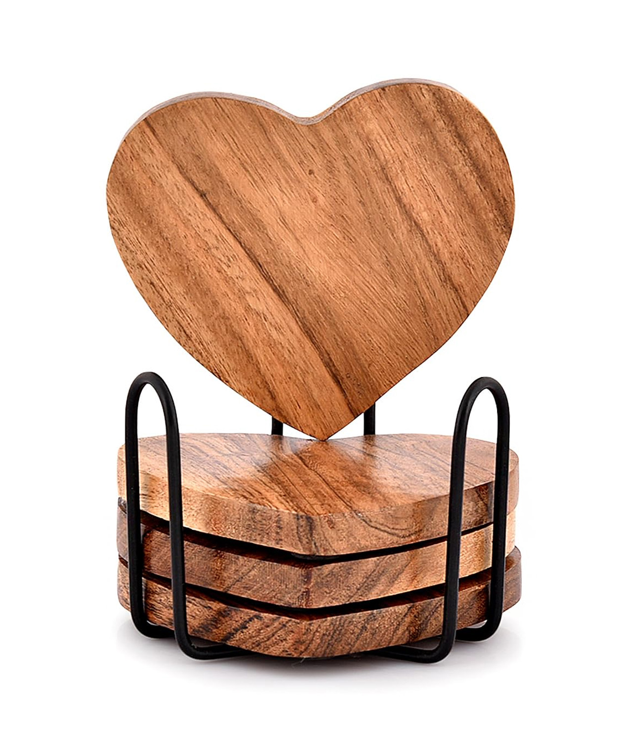 Acacia Wood Heart Shape Coaster Set