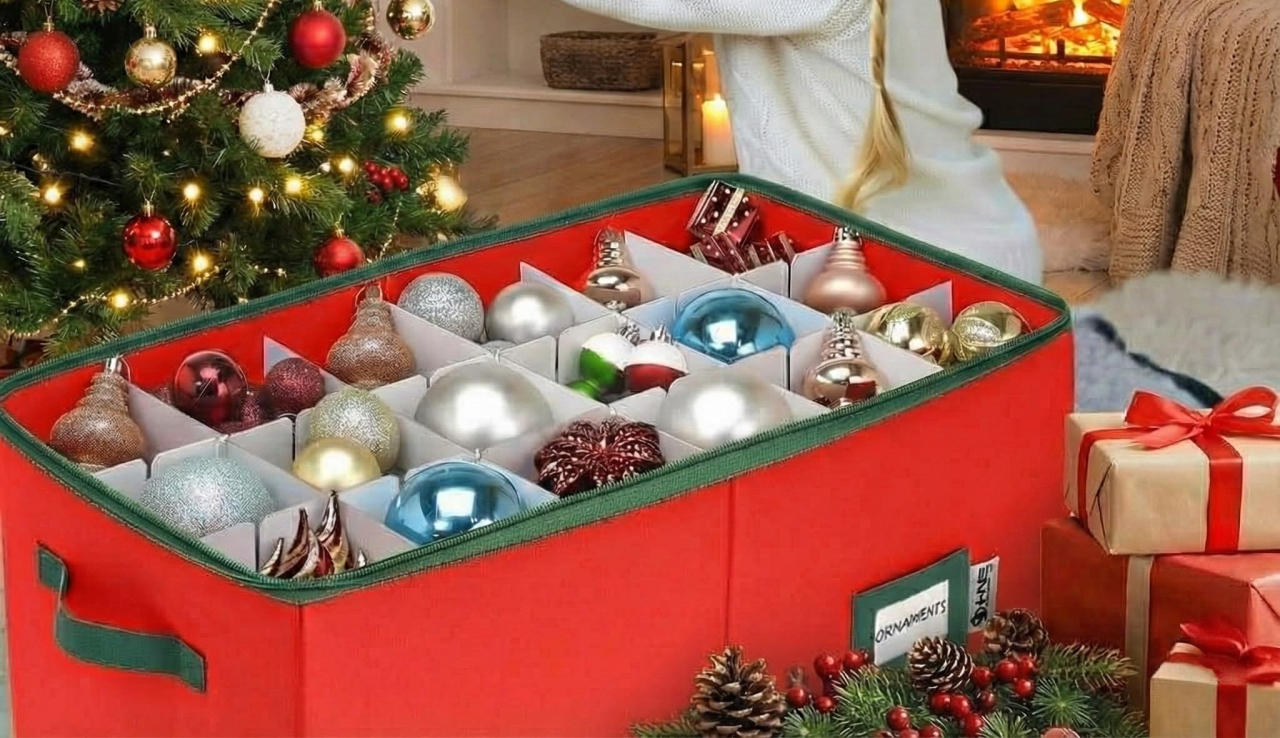 Christmas Ornament Storage Container with Dividers - 1