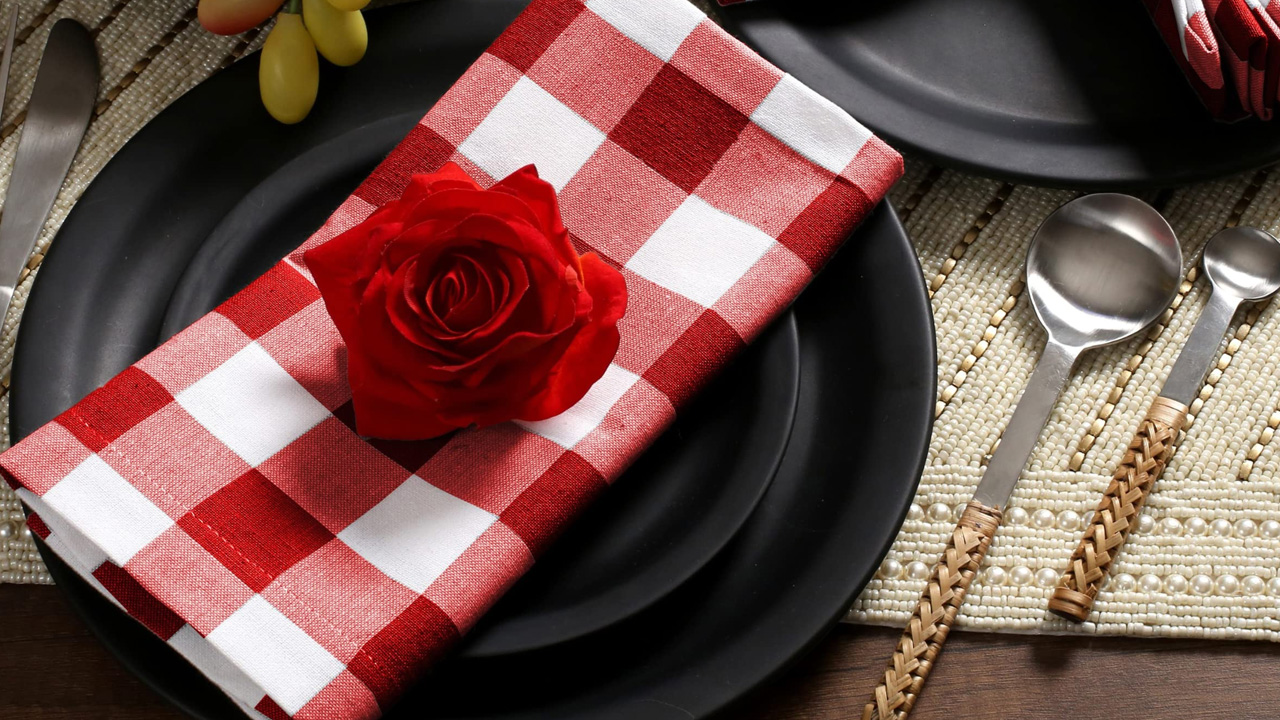 Cotton Napkins With Gingham Check Pattern