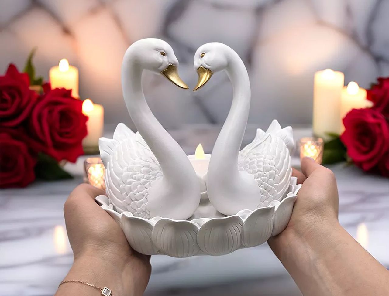 Elegance in Union Swan Figurine and Tealight Candle