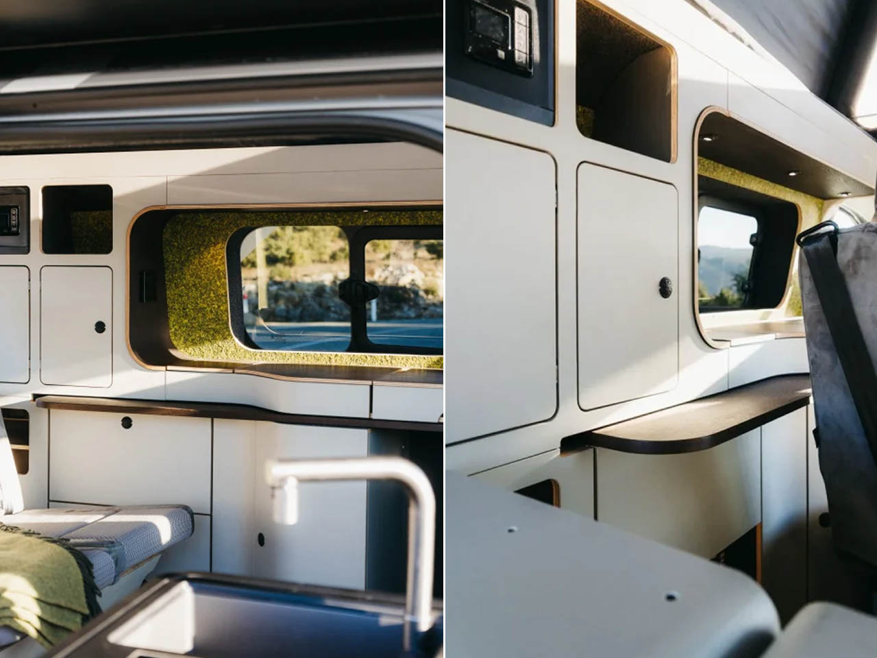 Freescape Camper Van With Side-Expanding Inflatable Pop-Up Roof Tent - storage cabinets 