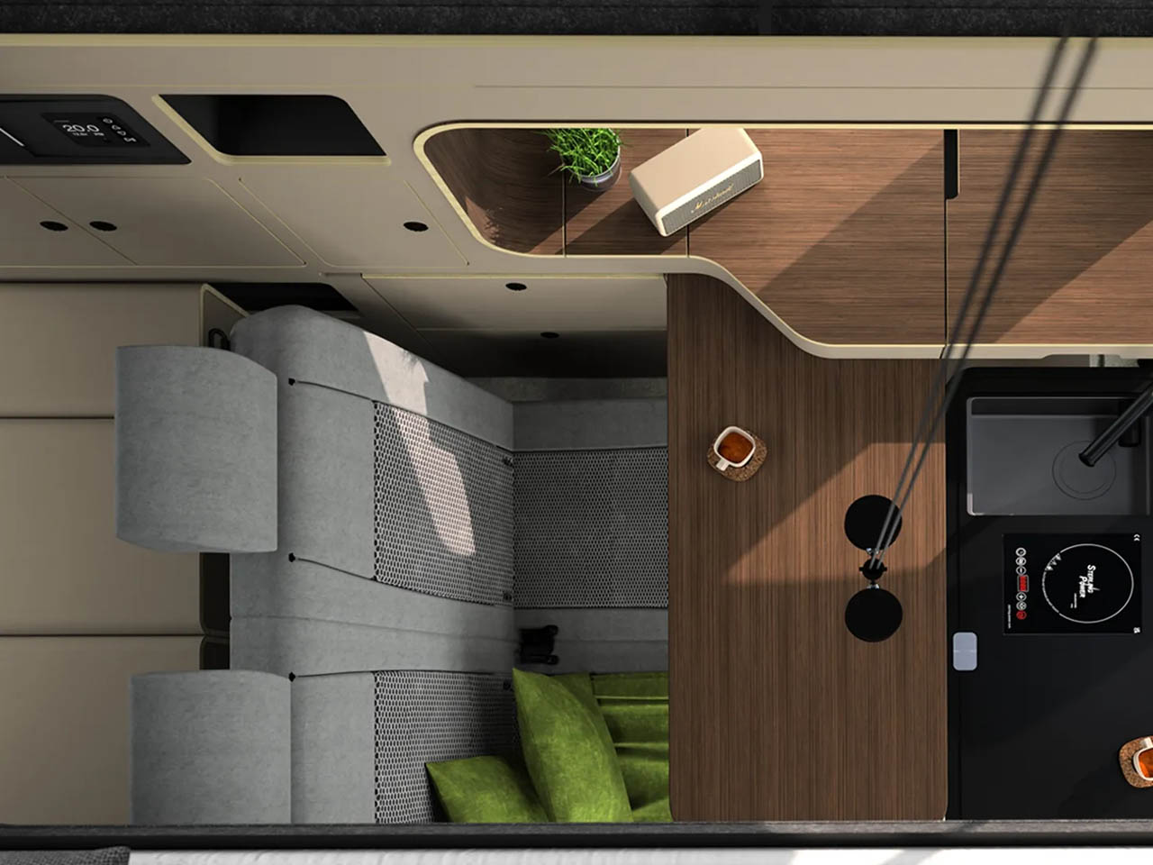 Freescape Camper Van With Side-Expanding Inflatable Pop-Up Roof Tent - upper view 