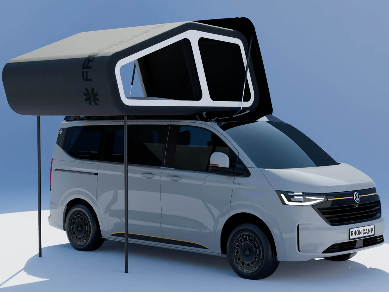 Freescape Camper Van With Side-Expanding Inflatable Pop-Up Roof Tent - front view 