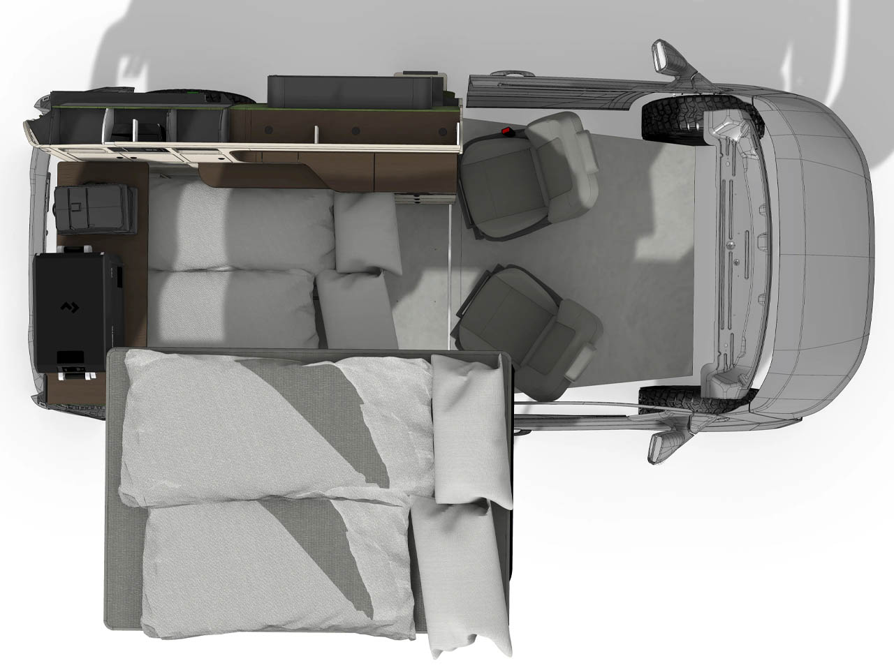 Freescape Camper Van With Side-Expanding Inflatable Pop-Up Roof Tent 0- floor plan 