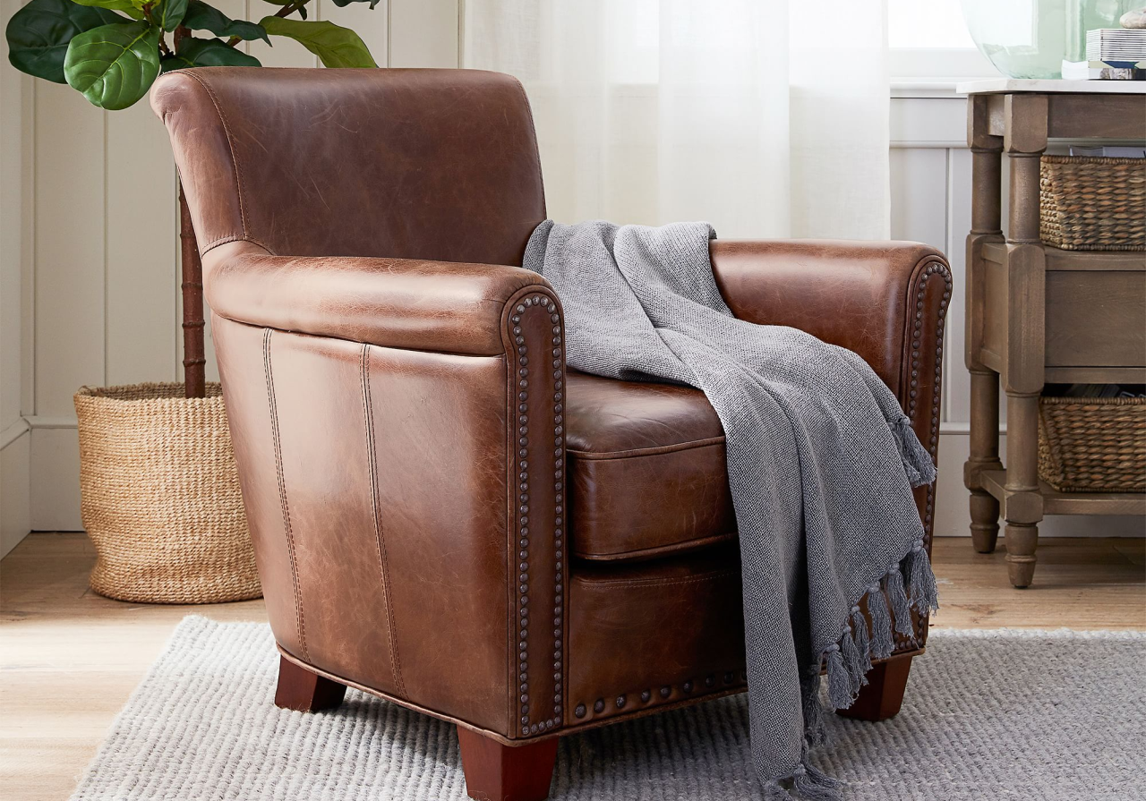 Irving Roll Arm Leather Chair