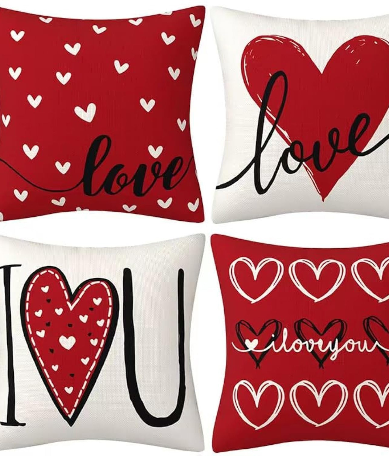 Linen Pillow Covers With red and White Hearts