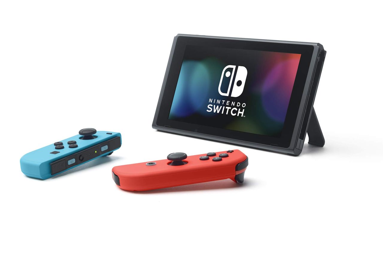 Nintendo Switch with Neon Blue and Neon Red Joy