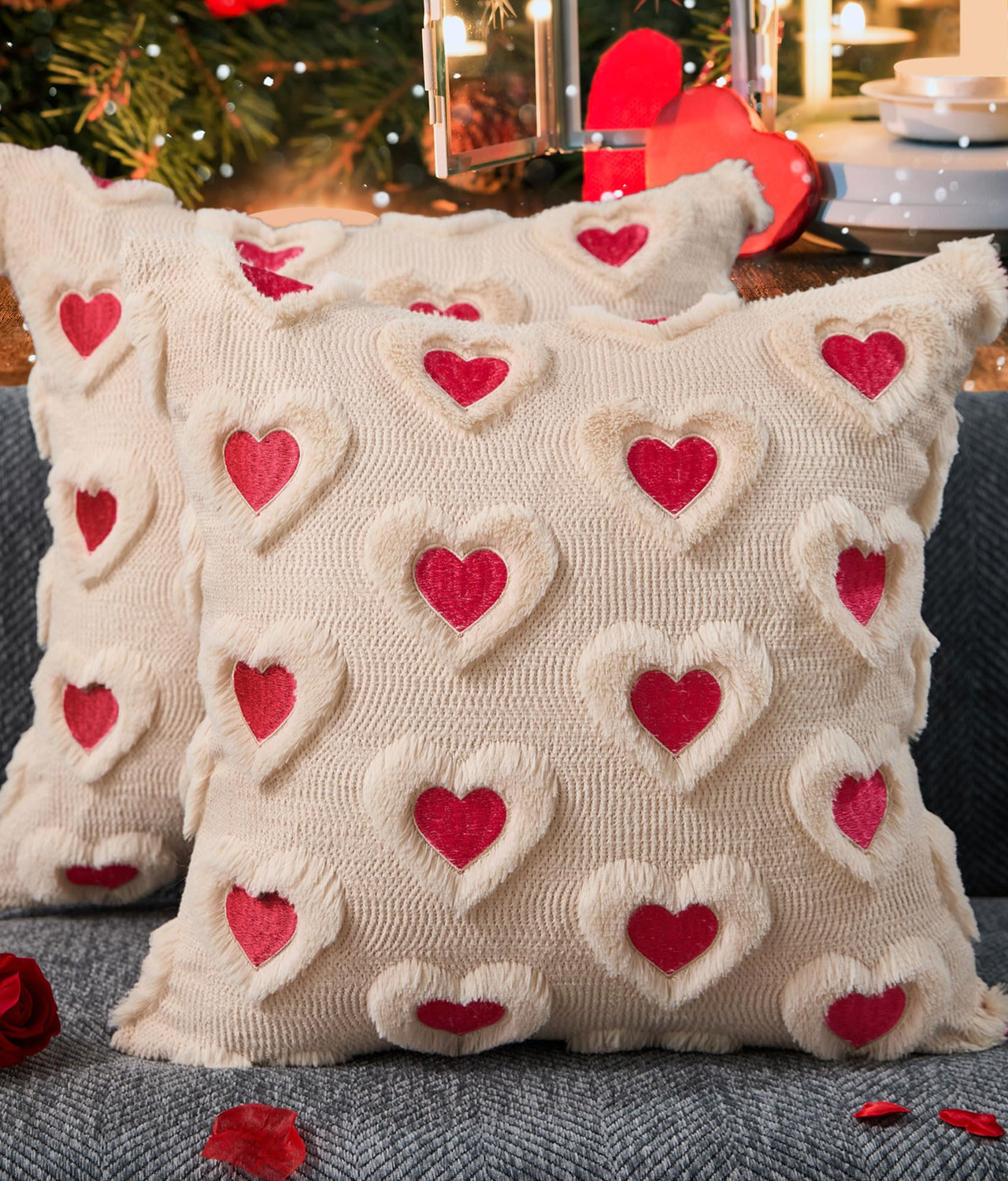Pillow Covers With Beige and Pink Hearts