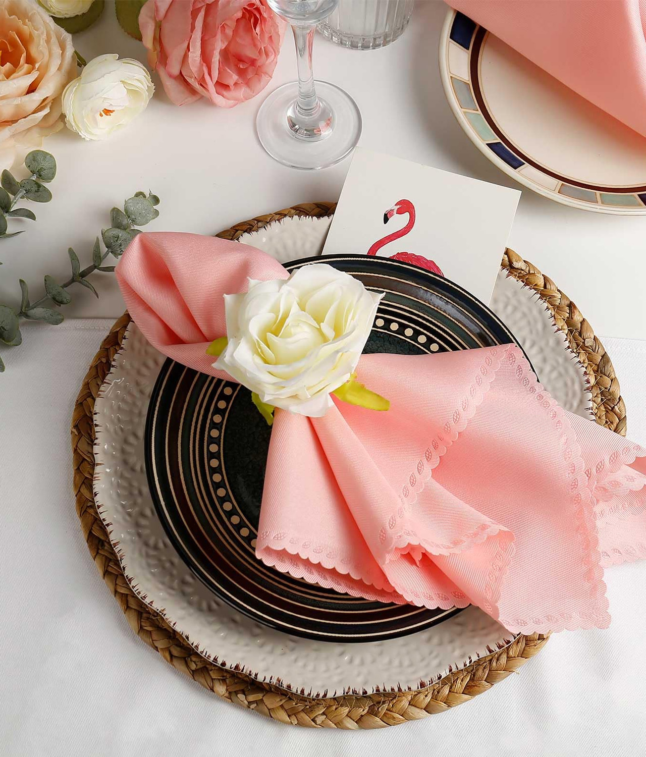 Pink Cloth Napkin With Embossed Border
