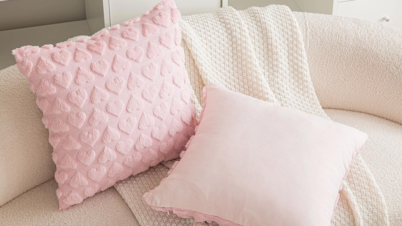 Pink Heart Decorative Pillow Cover