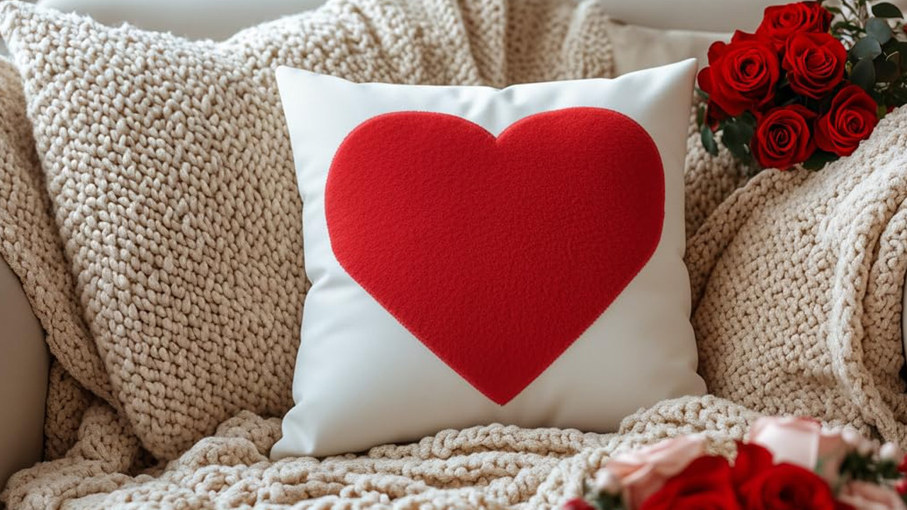 Plush red Heart Soft Pillow Cover