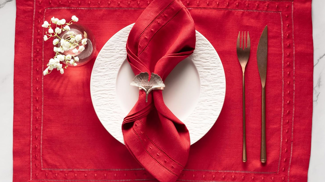 Red Embroidered Linen Napkins