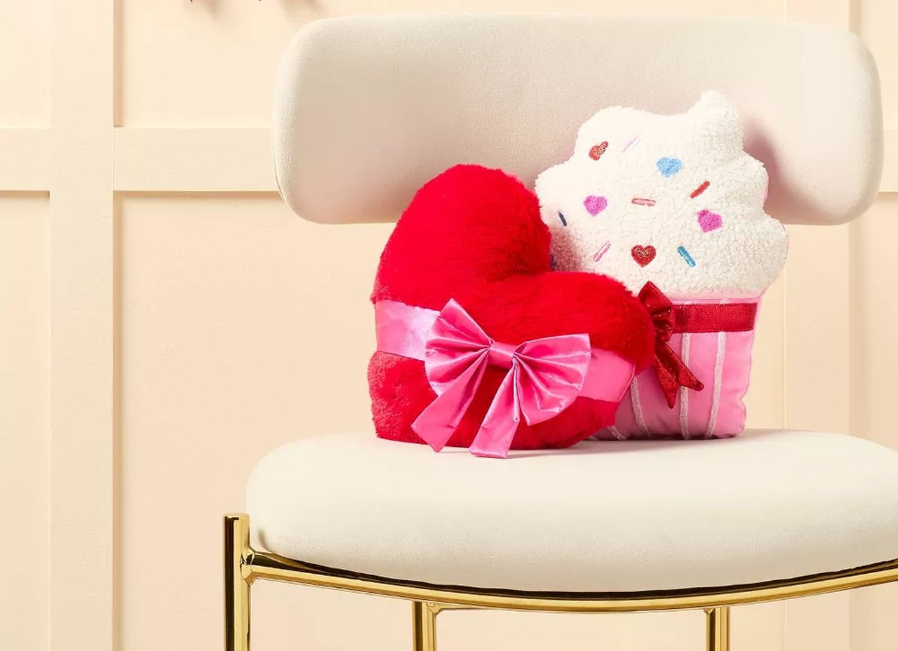 Red Heart Pillow With Pink Bow