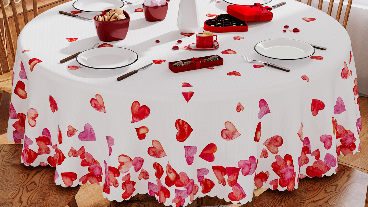 Red Pink Love Heart Valentine’s Day Tablecloth