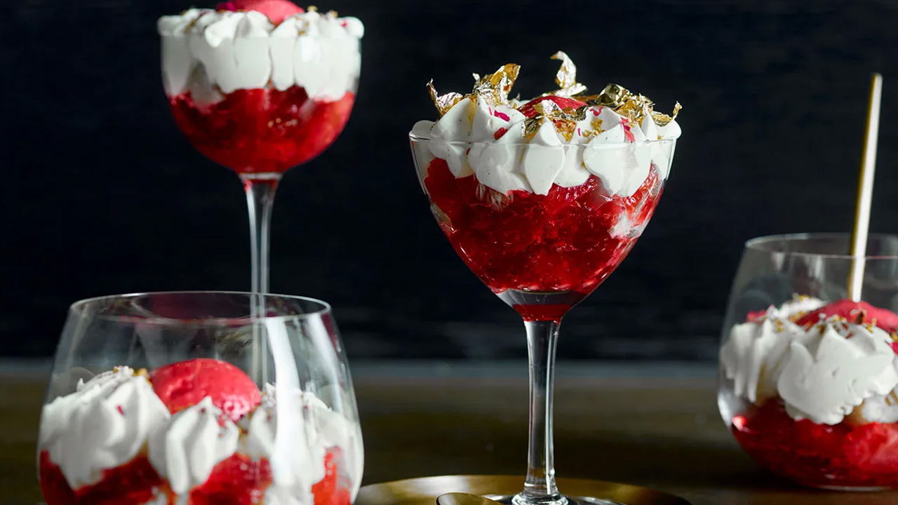 Rose tea and red Fruit Trifle