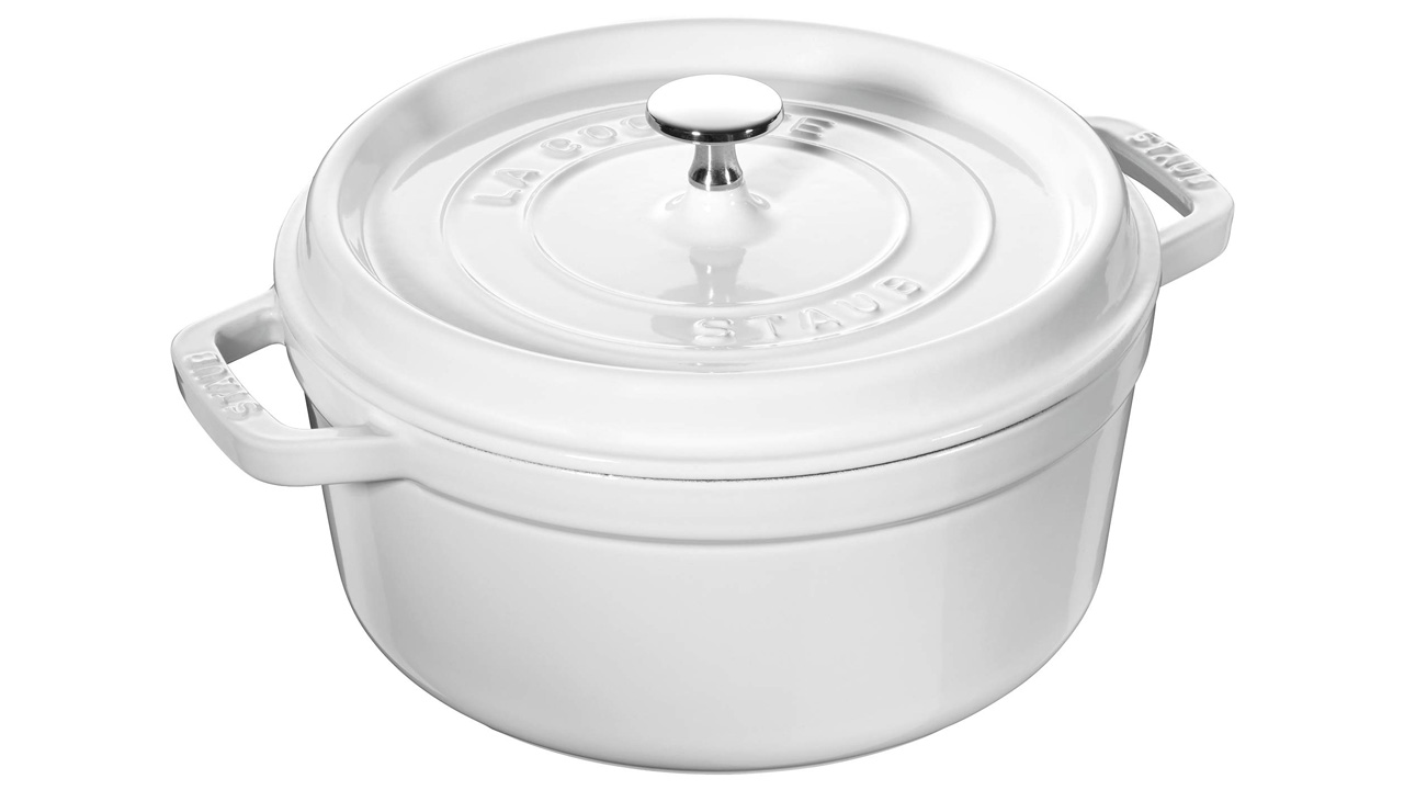 The French-made cookware has a smooth and glossy look