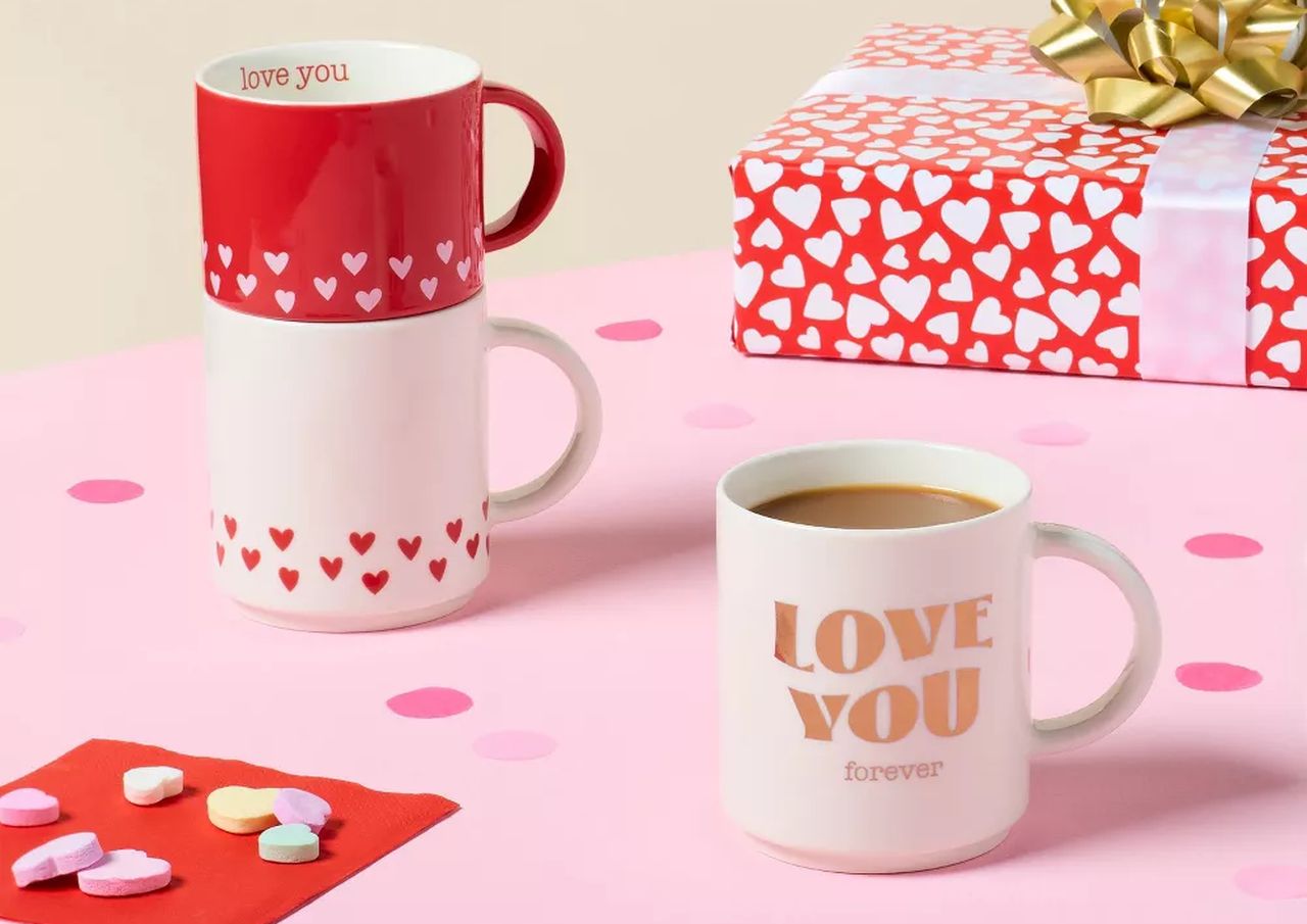 Stoneware Love you Hearts Stacking Mug Red
