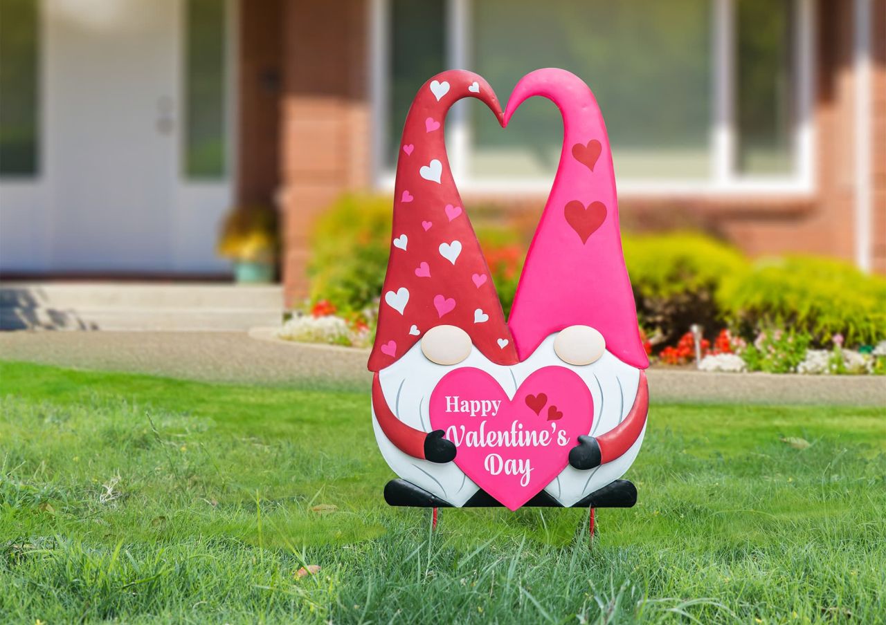 Valentine's Metal Gnome Couple Yard Stake