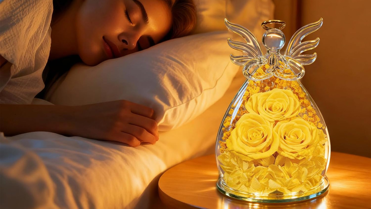 Rose in Glass Angel Figurine