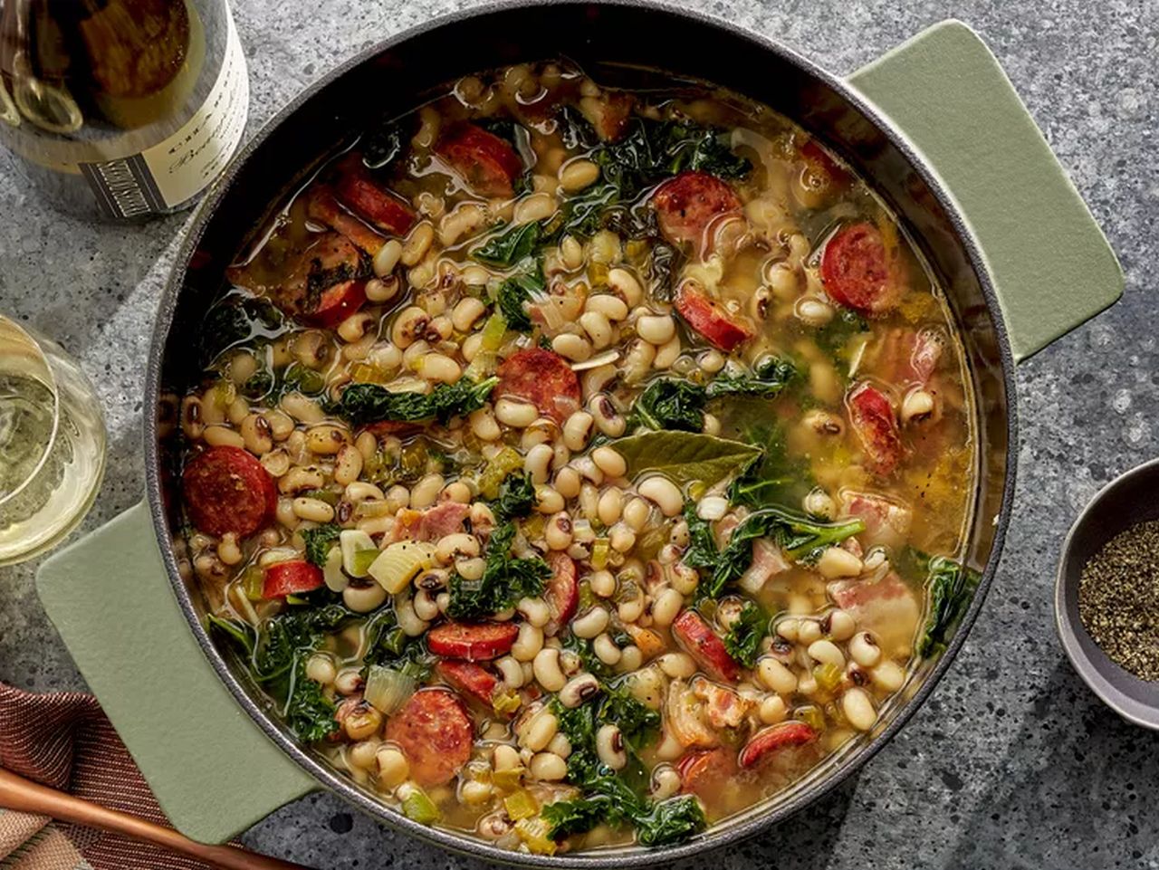 Black‑Eyed Pea Stew with Kale and Andouille