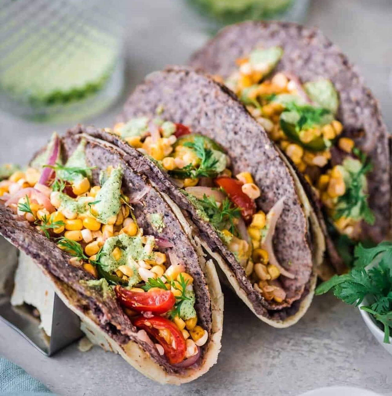 Double-Decker Black Bean and Corn Salad Tacos