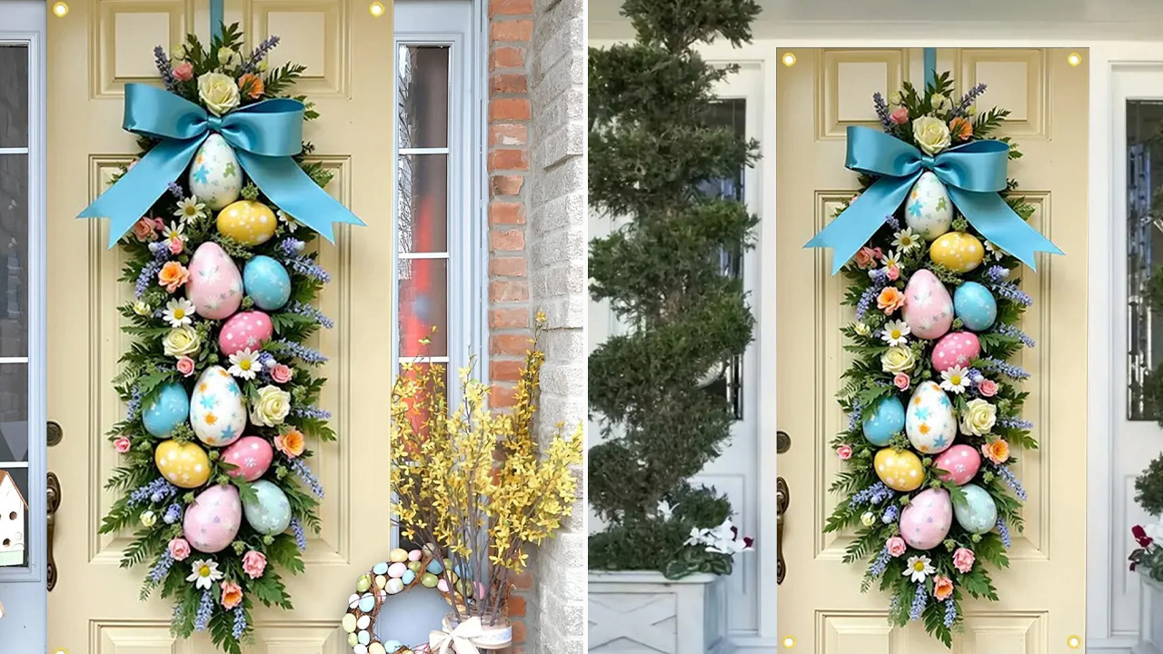 Easter Door Cover With Floral and Eggs Decoration