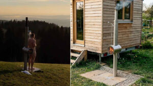 Feuerwasser Fire Shower With Built-in Wood Stove Heats Up Water in Just 3 Minutes