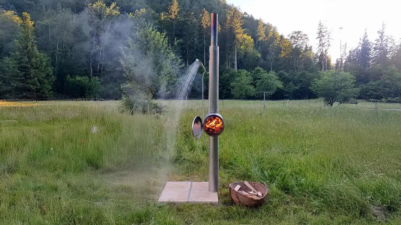 Feuerwasser Fire Shower With Built-in Wood Stove Heats Up Water in Just 3 Minutes