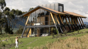 La Miradora House designed by Taller General Features Dramatic, Outward Leaning Timber, and Steel Frames