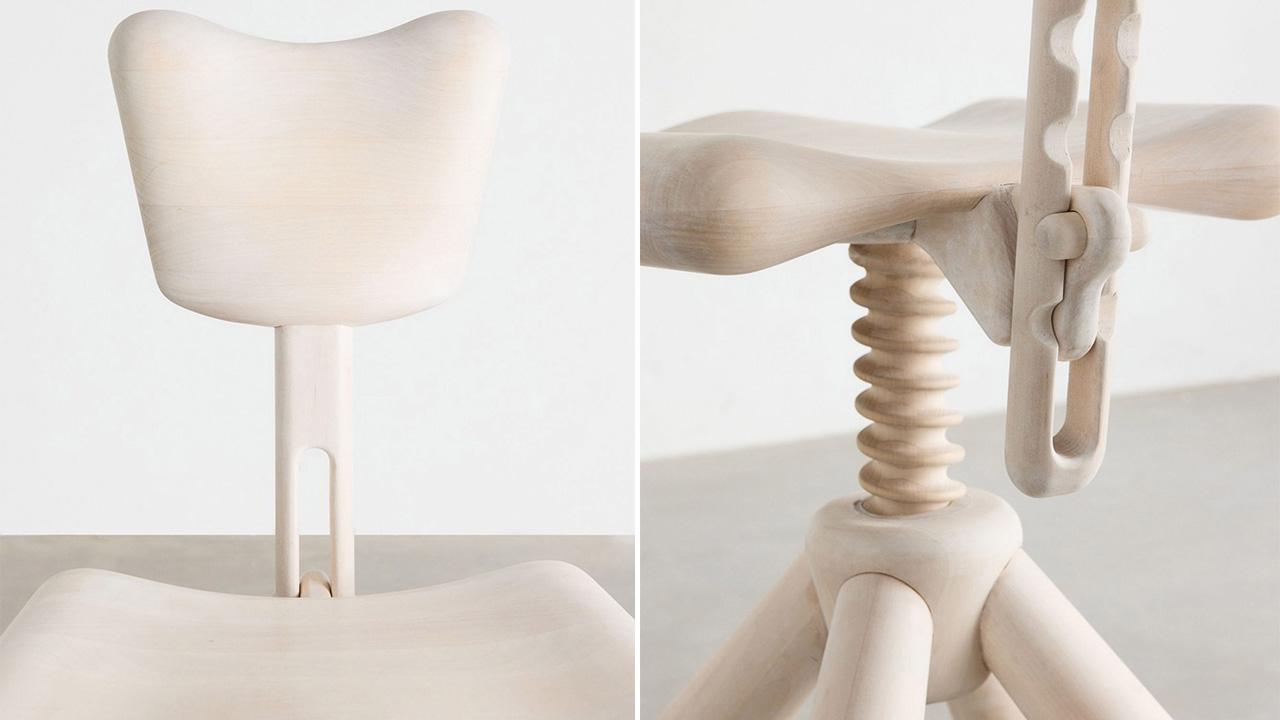 Malte Lundberg Designs Height-Adjustable Chair With Wooden Mechanical Parts