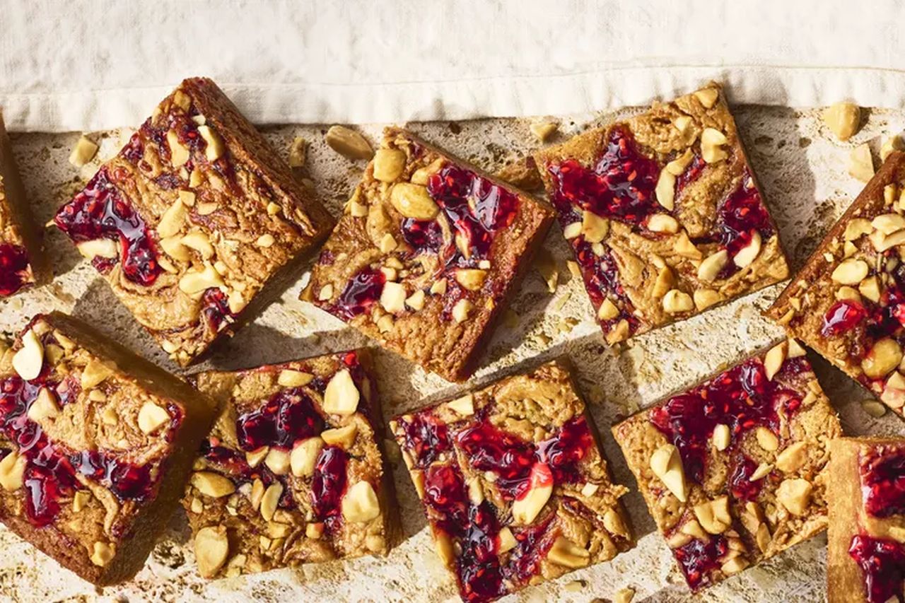 PB and J Blondies with Raspberry Swirl