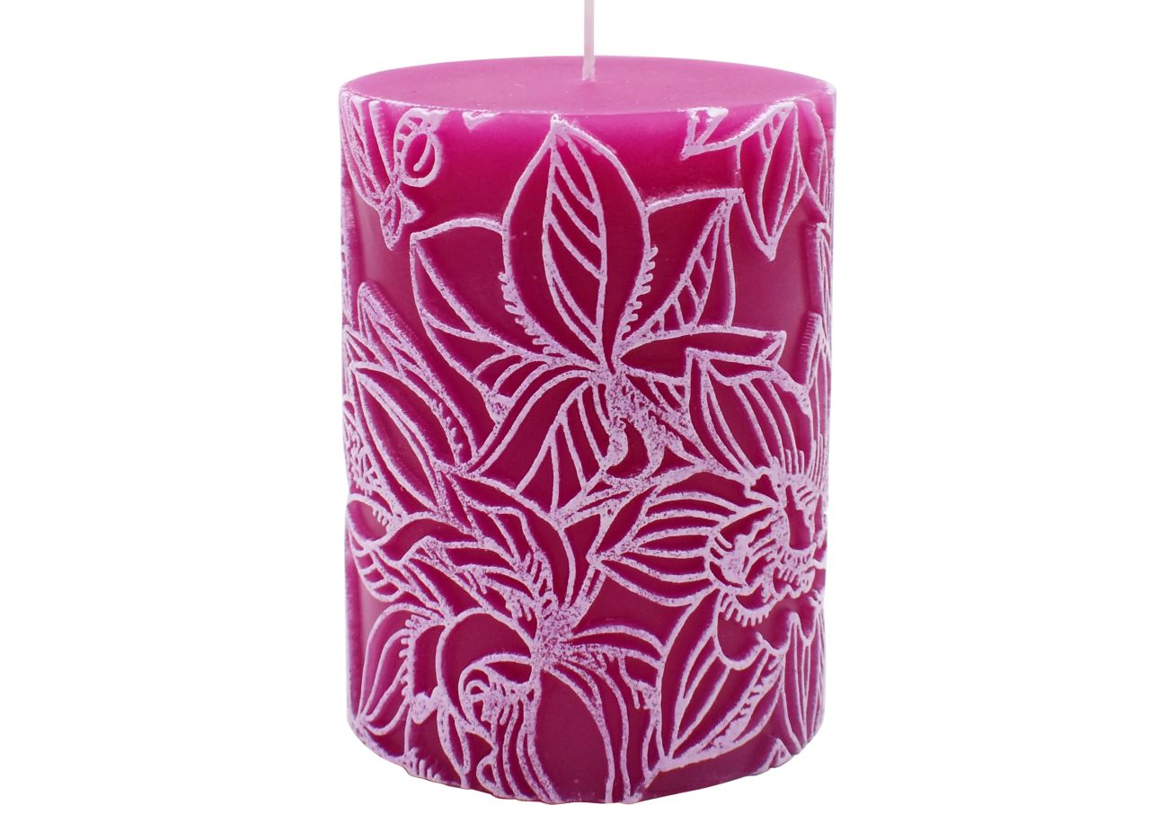 Pink & White Floral Embossed Pillar Candle