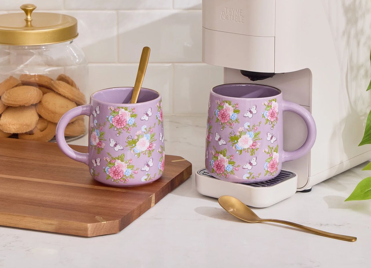 Purple Floral Stoneware Mug