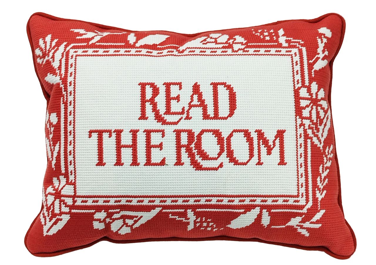 Red & White Read the Room Cross Stitch Throw Pillow