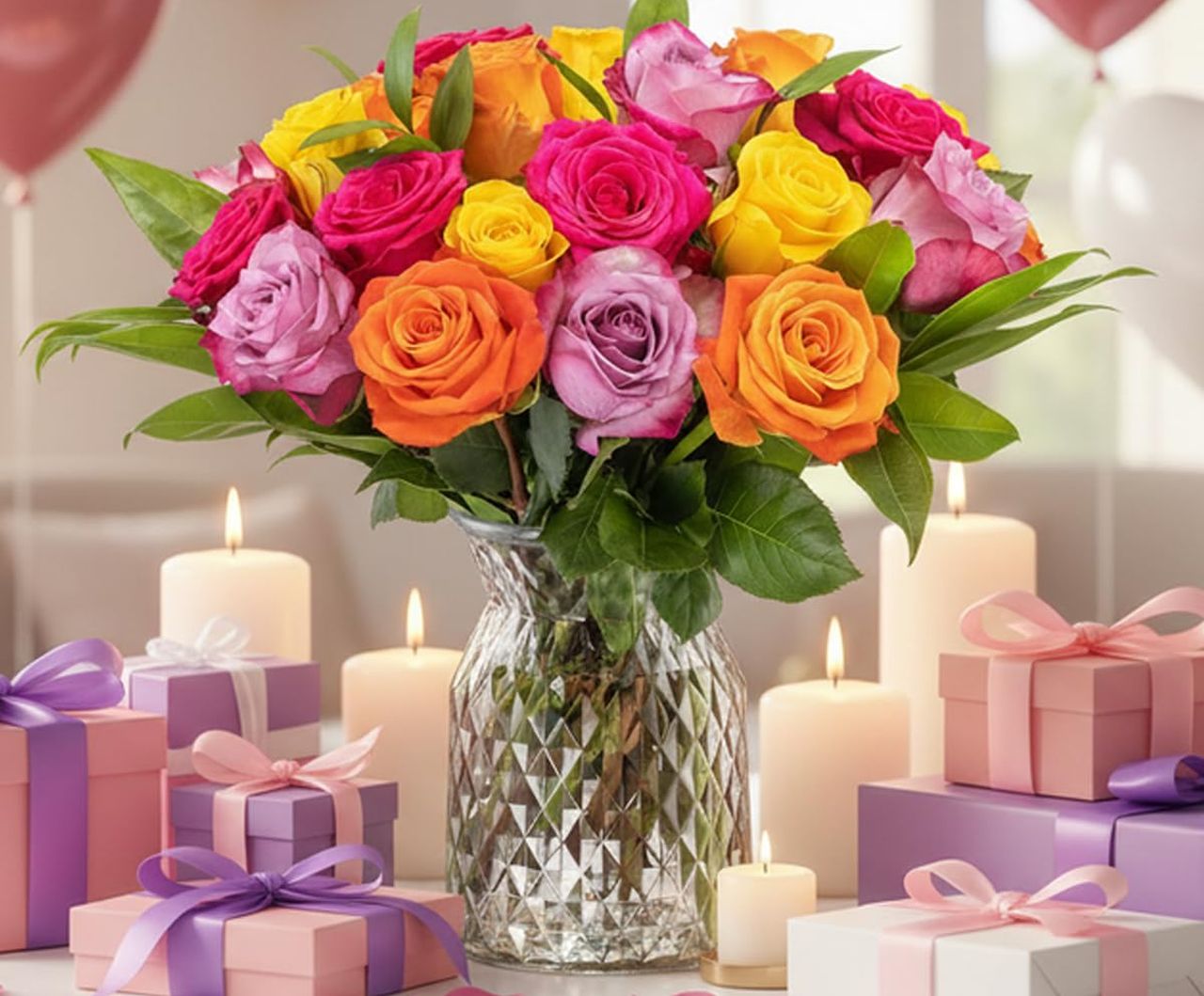 Stemmed Rainbow Roses