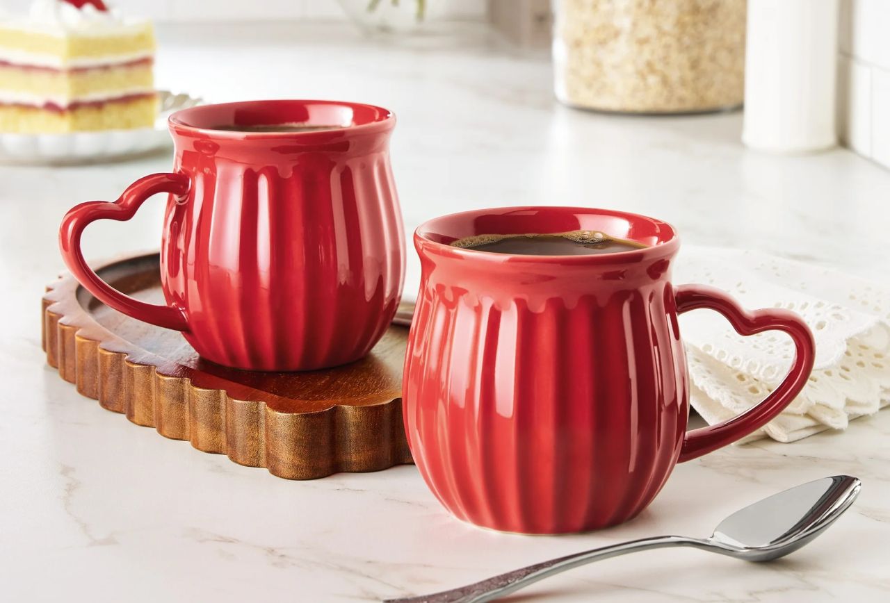 Stoneware Heart Handle Mugs