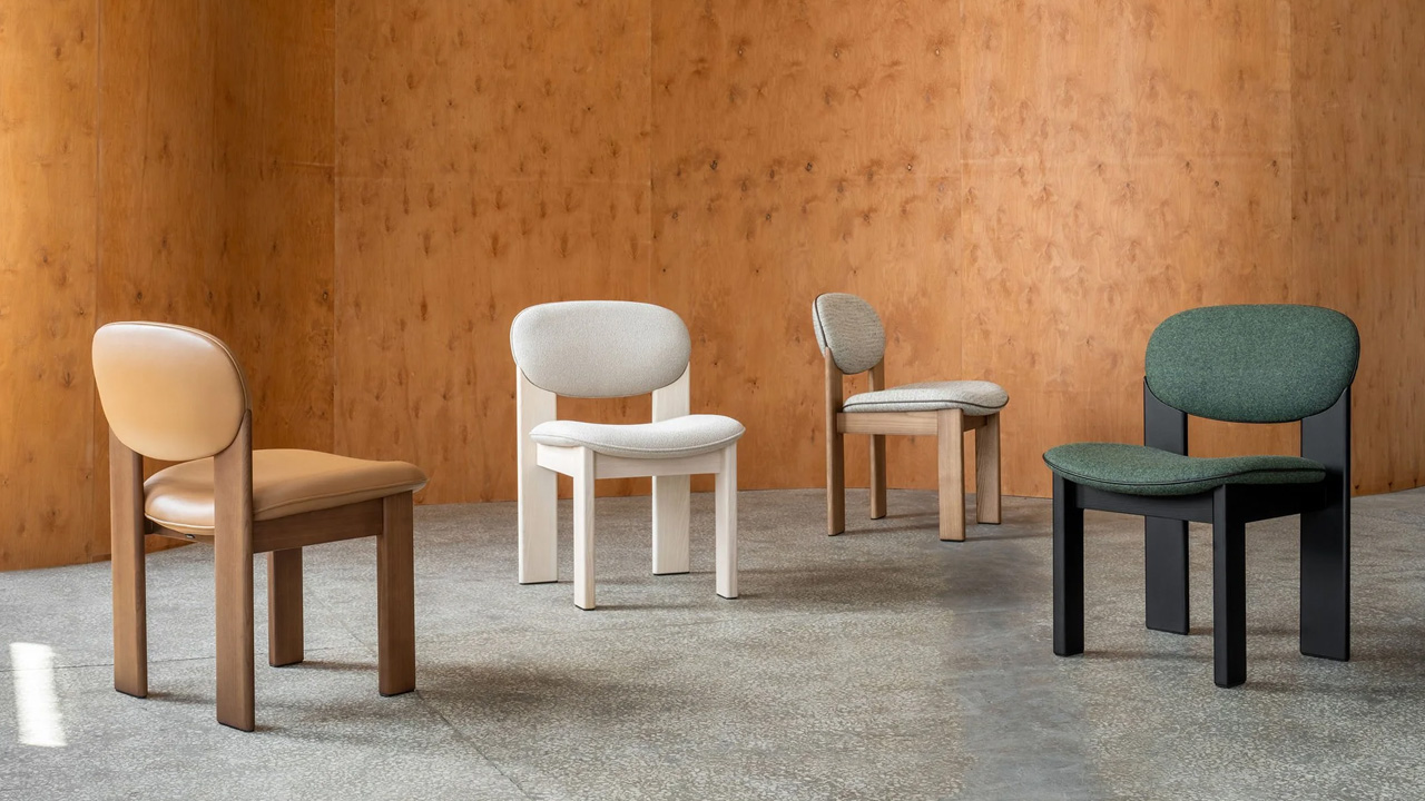 The chairs have geometrical, architectural structure.