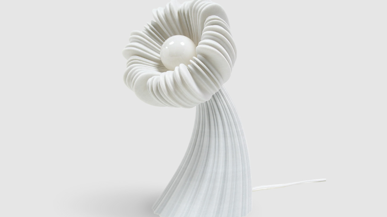 The gorgeous pleated design gives it a statuesque appearance