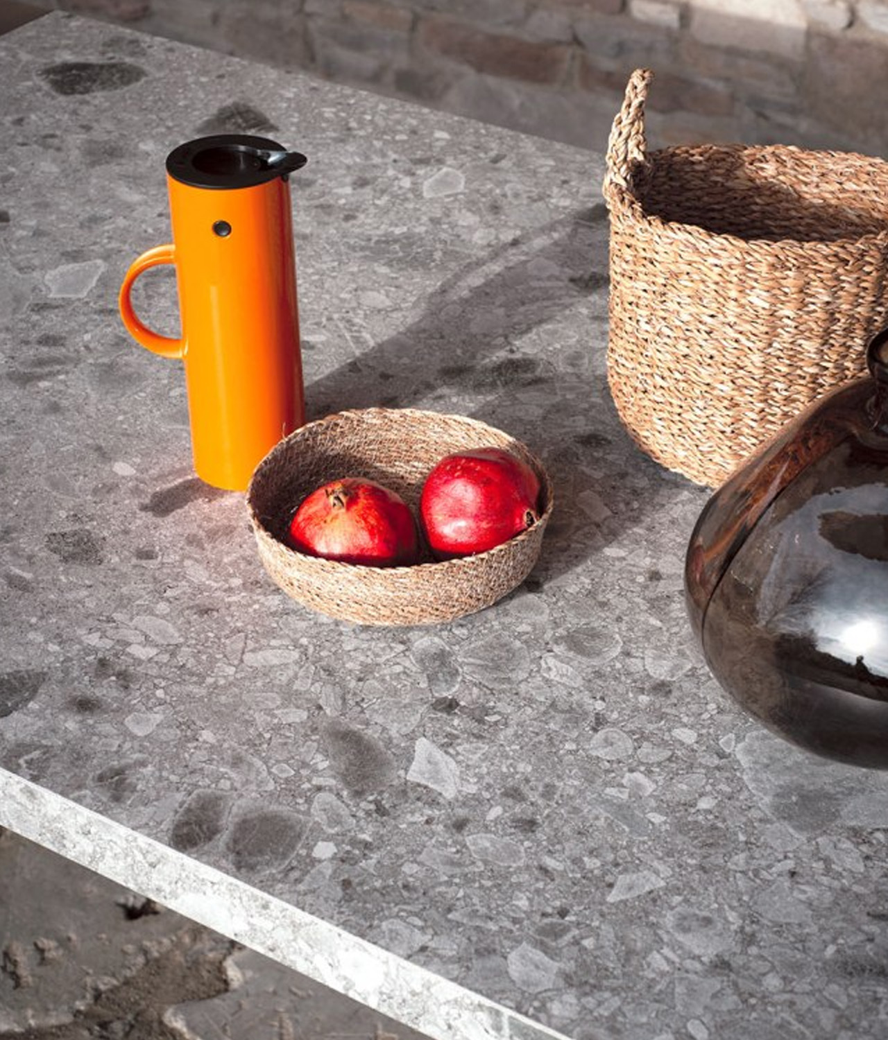 The serving and dining zone has beautiful ceramic work