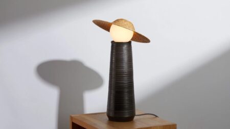 Table Lamp Resembles Woman Donning Straw Hat Under the Mediterranean Sun Théros Orbita table lamps by Aristotelis Barakos