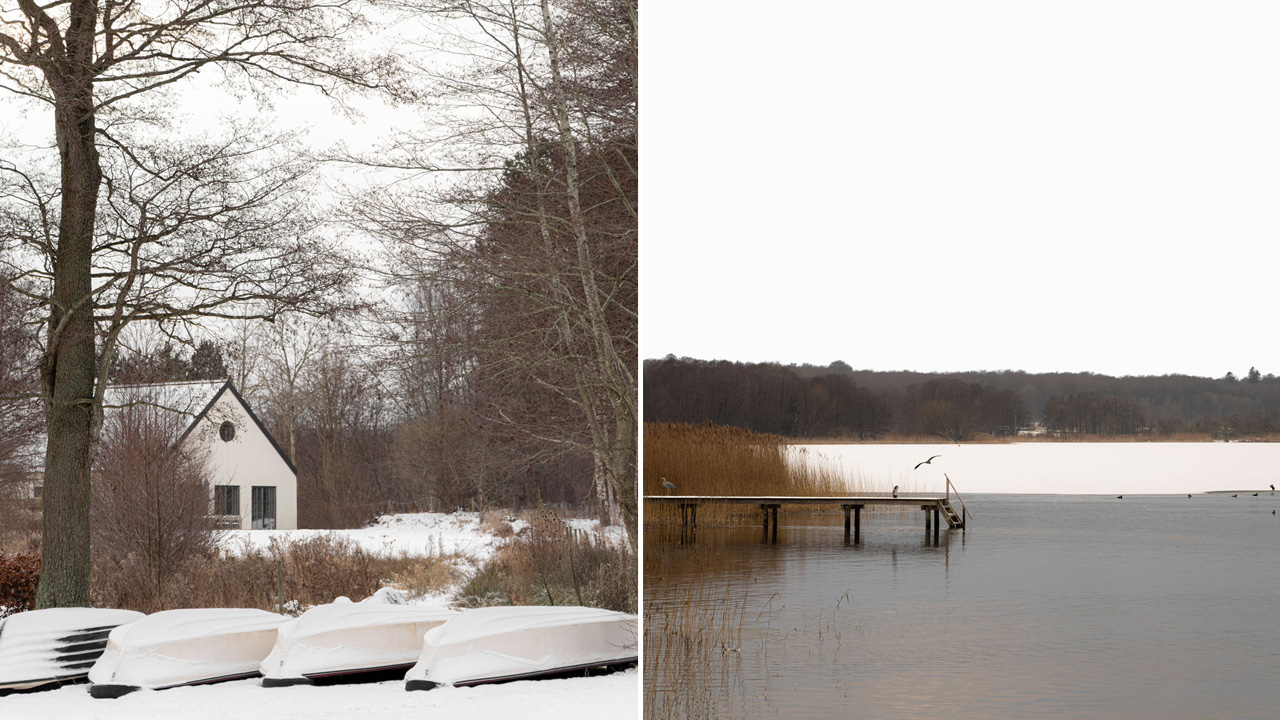 The barn house is surrounded by the breathtaking landscape of meadow and lake