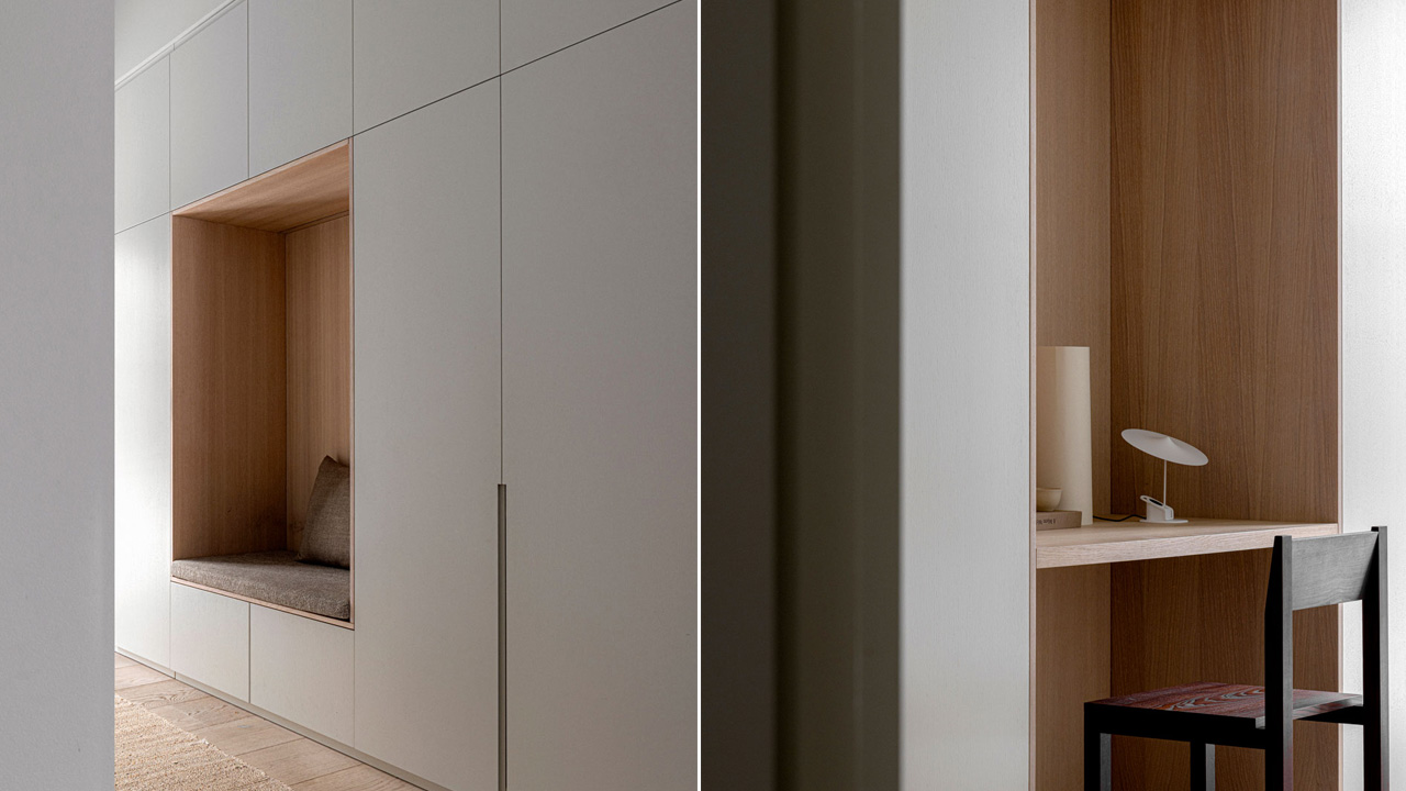 The integrated seating and work desk give modern feel