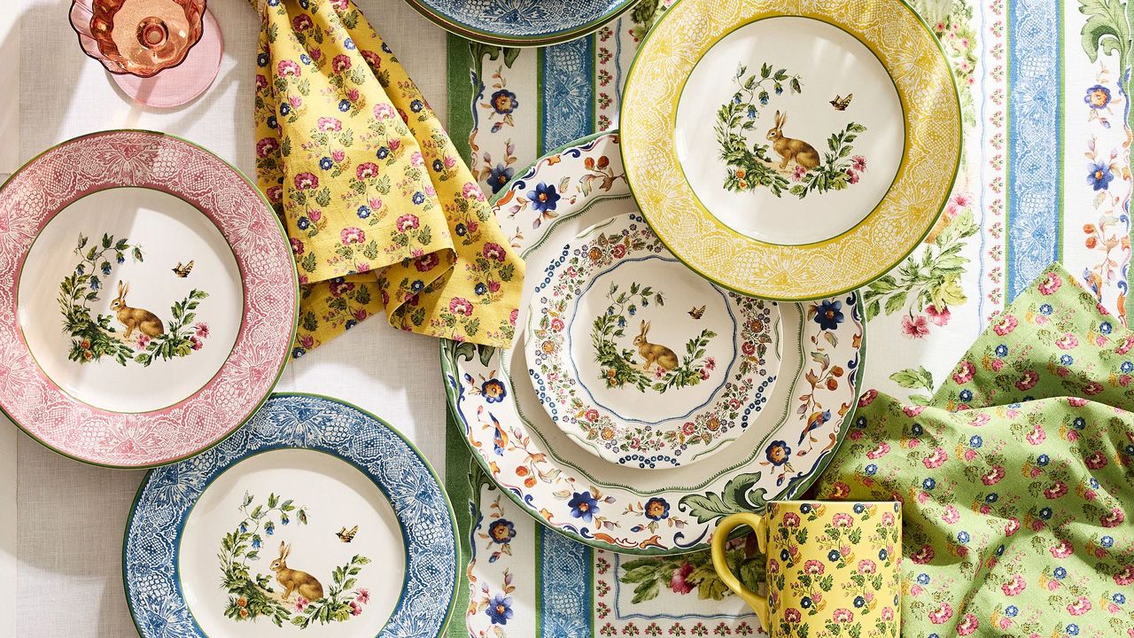 2026 Pottery Barn Easter decoration collection - Botanical Bunny Stoneware Appetizer Plates - Set of 4