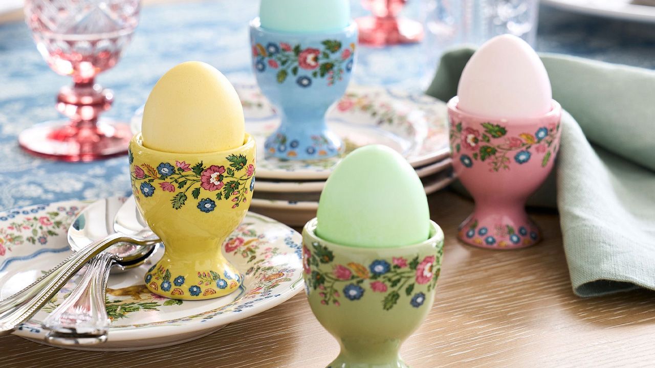 2026 Pottery Barn Easter decoration collection - Botanical Bunny Stoneware Egg Cups - Mixed Set of 4