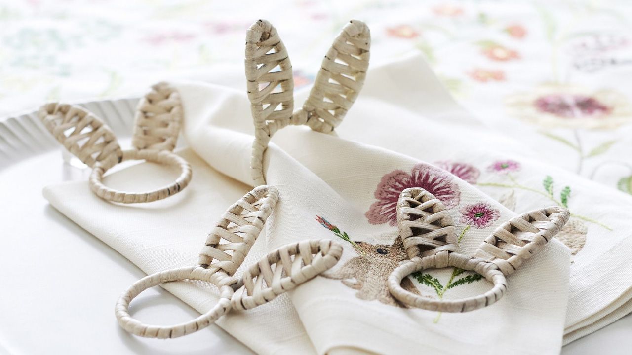 2026 Pottery Barn Easter decoration collection - Bunny Ears Handwoven Napkin Rings - Set of 4