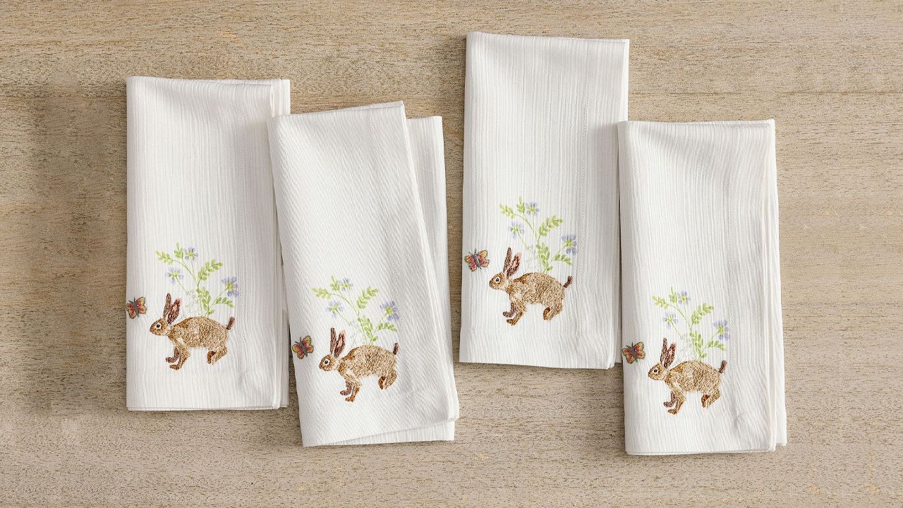 2026 Pottery Barn Easter decoration collection - Bunny Embroidered Cotton Napkins - Set of 4