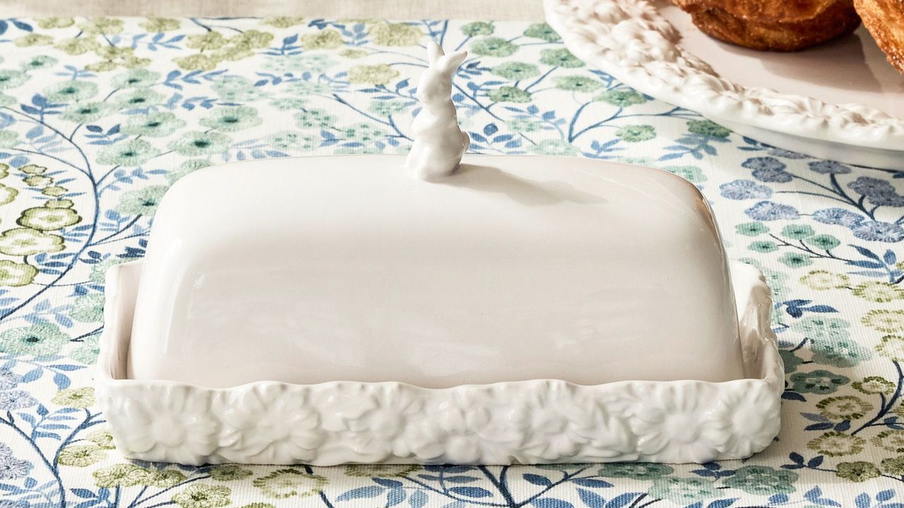 2026 Pottery Barn Easter decoration collection - Floral Bunny Stoneware Butter Dish