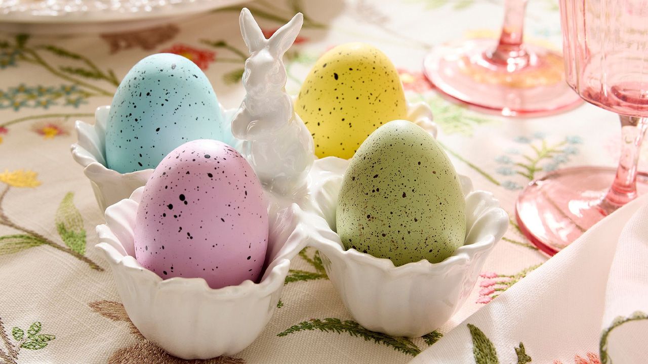 2026 Pottery Barn Easter decoration collection - Floral Bunny Stoneware Egg Cup