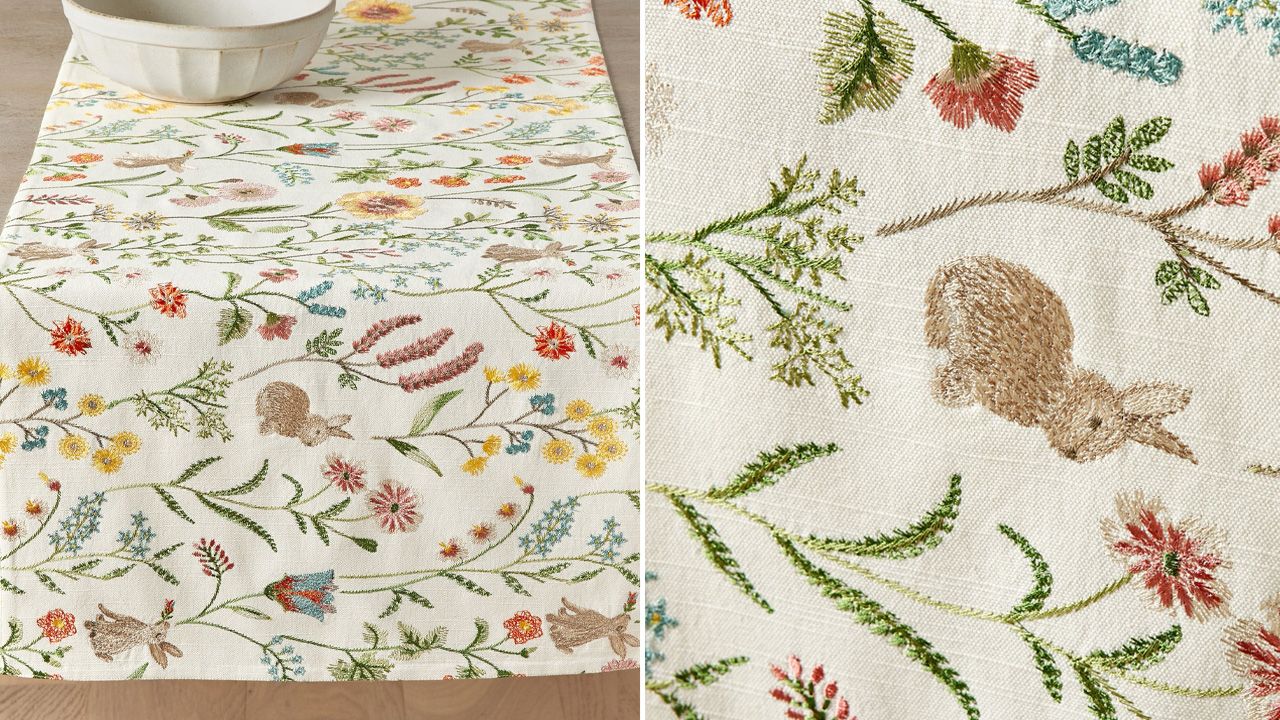 2026 Pottery Barn Easter decoration collection - Spring Garden Embroidered Cotton Table Runner
