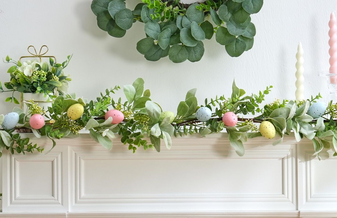 Artificial Egg Garland with Green Leaves